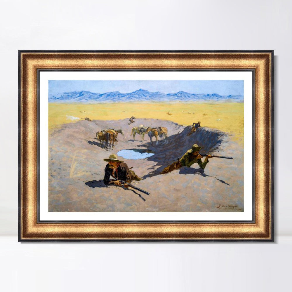 INVIN ART Framed Canvas Art Giclee Print Fight for the Waterhole by Frederic Remington Wall Art