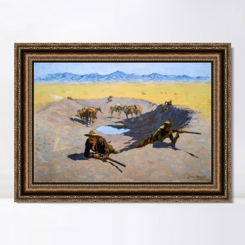 INVIN ART Framed Canvas Art Giclee Print Fight for the Waterhole by Frederic Remington Wall Art