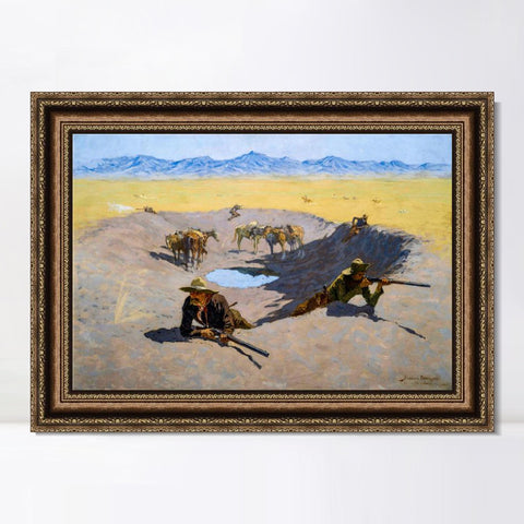 INVIN ART Framed Canvas Art Giclee Print Fight for the Waterhole by Frederic Remington Wall Art Living Room Home Office Decorations