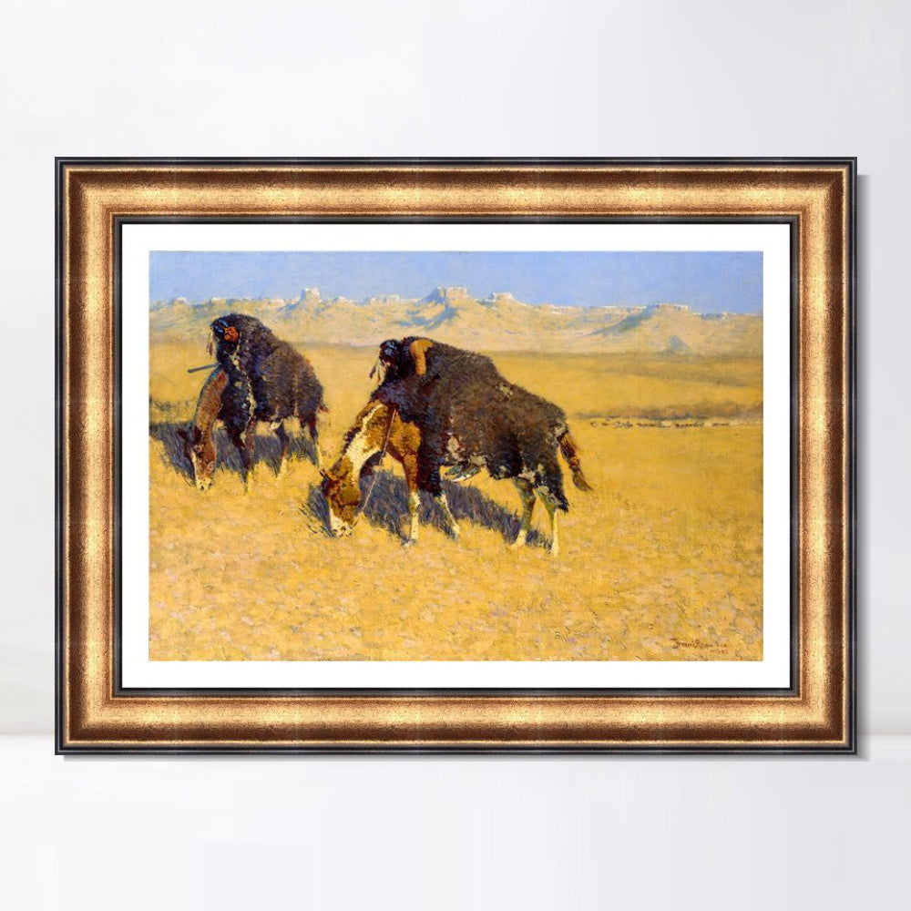 INVIN ART Framed Canvas Art Giclee Print Indians Simulating Buffalo by Frederic Remington Wall Art