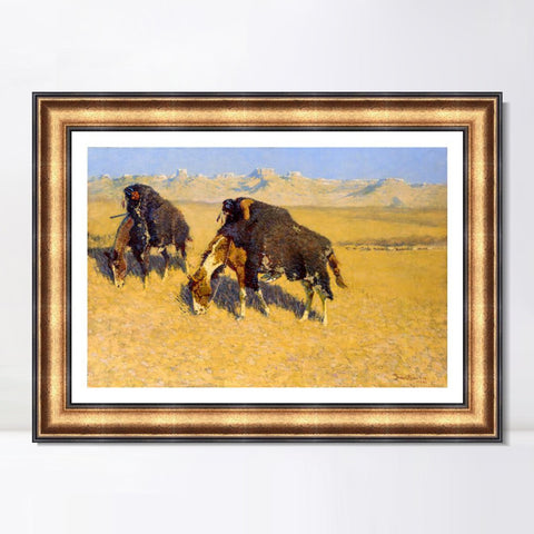 INVIN ART Framed Canvas Art Giclee Print Indians Simulating Buffalo by Frederic Remington Wall Art Living Room Home Office Decorations