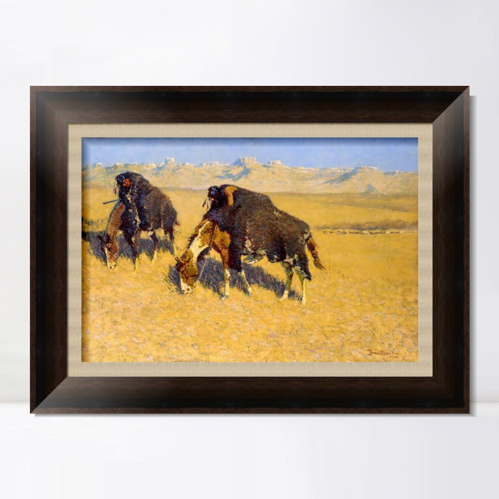 INVIN ART Framed Canvas Art Giclee Print Indians Simulating Buffalo by Frederic Remington Wall Art