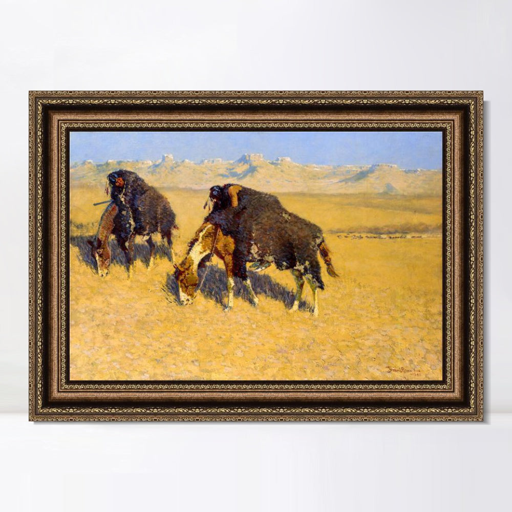 INVIN ART Framed Canvas Art Giclee Print Indians Simulating Buffalo by Frederic Remington Wall Art