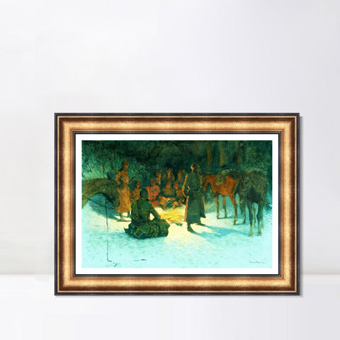 INVIN ART Framed Canvas Art Giclee Print A HALT IN THE WILDERNESS by Frederic Remington Wall Art Living Room Home Office Decorations