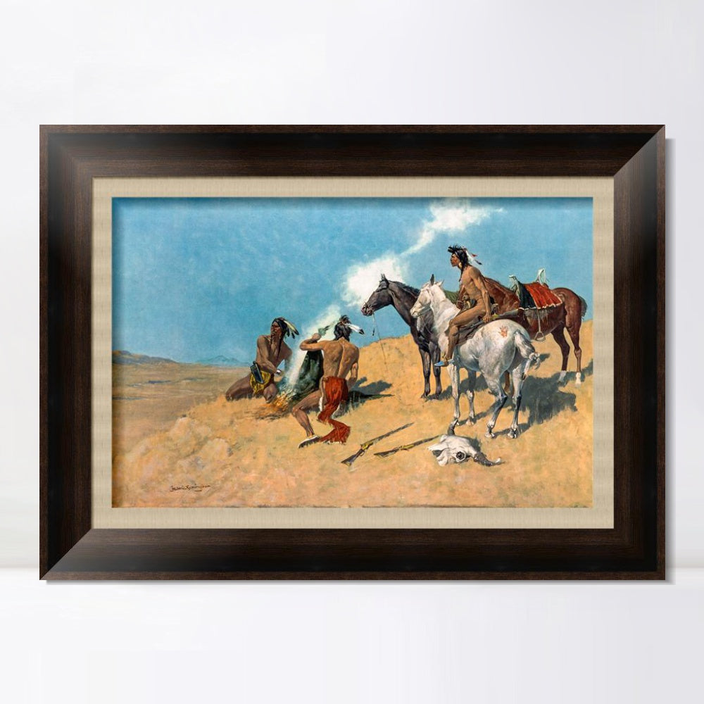 INVIN ART Framed Canvas Art Giclee Print The Smoke Signal by Frederic Remington Wall Art