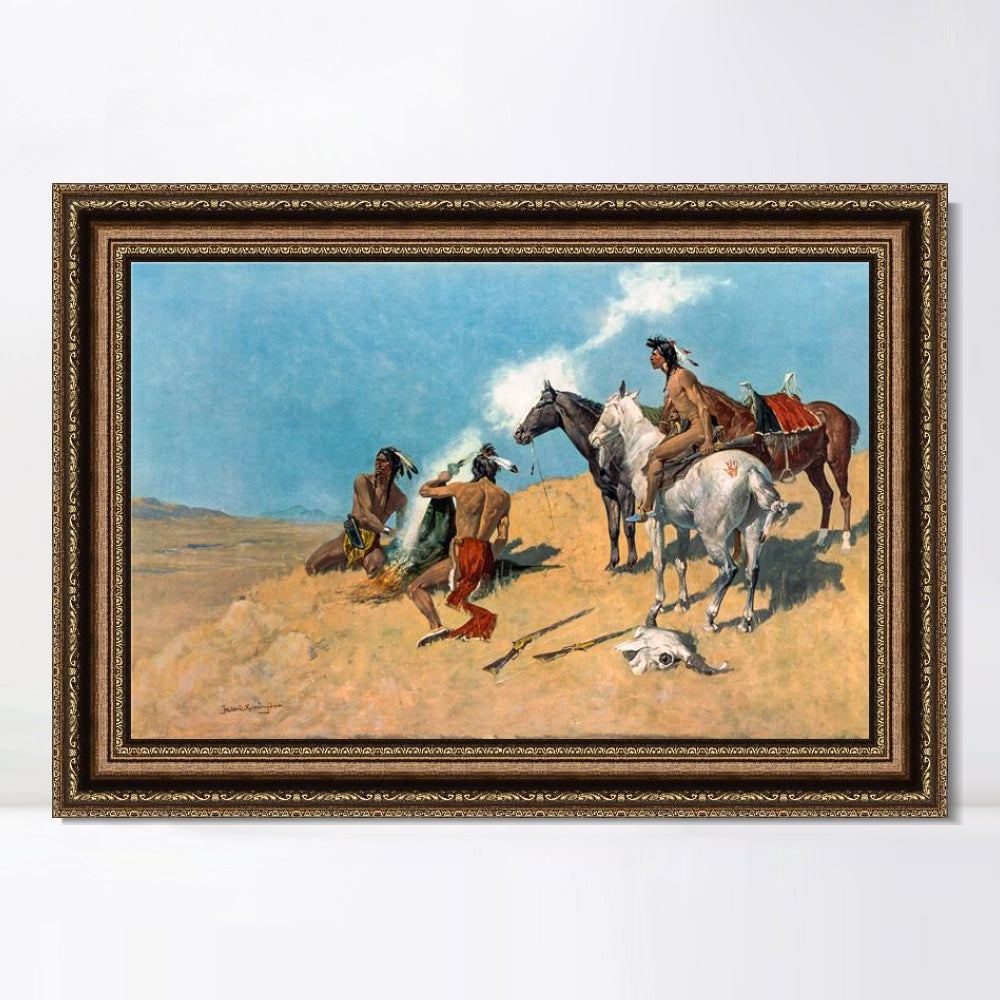 INVIN ART Framed Canvas Art Giclee Print The Smoke Signal by Frederic Remington Wall Art