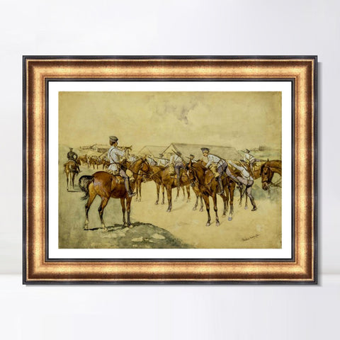 INVIN ART Framed Canvas Art Giclee Print A Call to Arms by Frederic Remington Wall Art Living Room Home Office Decorations