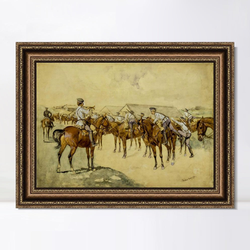 INVIN ART Framed Canvas Art Giclee Print A Call to Arms by Frederic Remington Wall Art