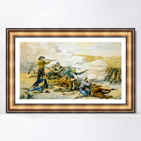 INVIN ART Framed Canvas Art Giclee Print Battle of Beecher's Island by Frederic Remington Wall Art Living Room Home Office Decorations