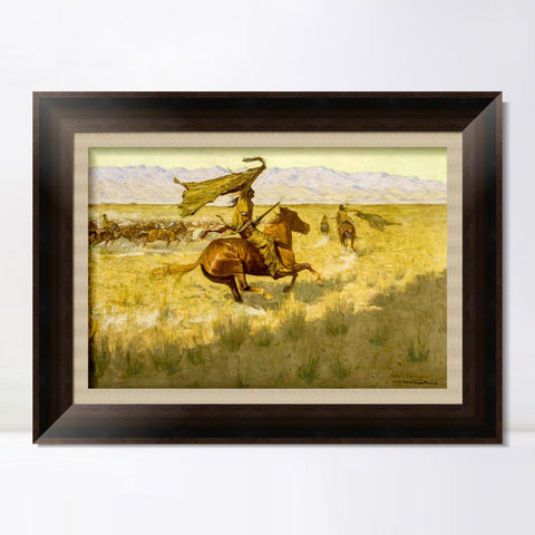 INVIN ART Framed Canvas Art Giclee Print Change of Ownership by Frederic Remington Wall Art Living Room Home Office Decorations