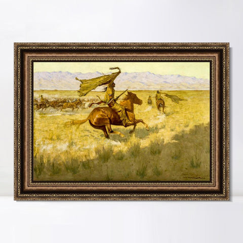 INVIN ART Framed Canvas Art Giclee Print Change of Ownership by Frederic Remington Wall Art Living Room Home Office Decorations