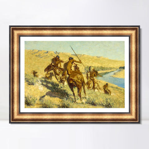 INVIN ART Framed Canvas Art Giclee Print Episode of the Buffalo Gun by Frederic Remington Wall Art Living Room Home Office Decorations