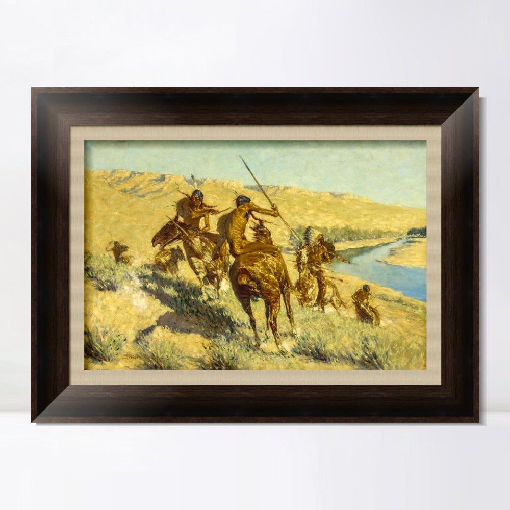 INVIN ART Framed Canvas Art Giclee Print Episode of the Buffalo Gun by Frederic Remington Wall Art