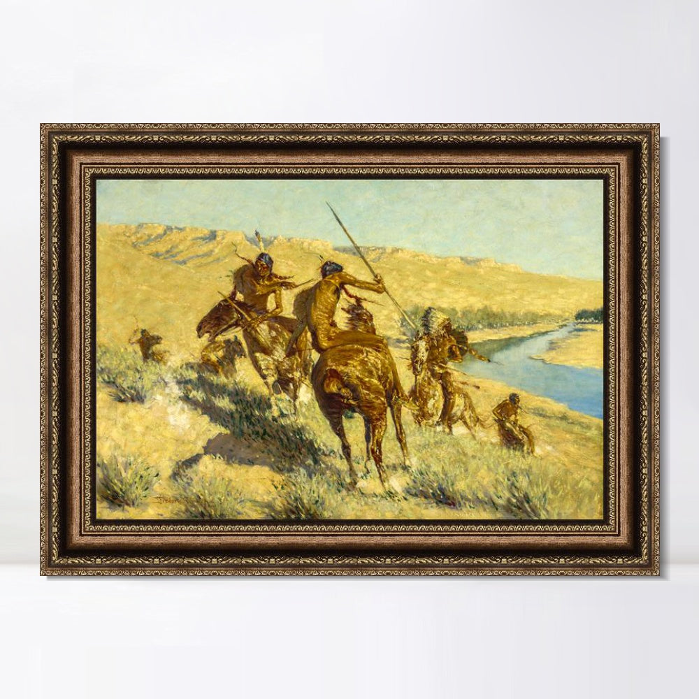 INVIN ART Framed Canvas Art Giclee Print Episode of the Buffalo Gun by Frederic Remington Wall Art