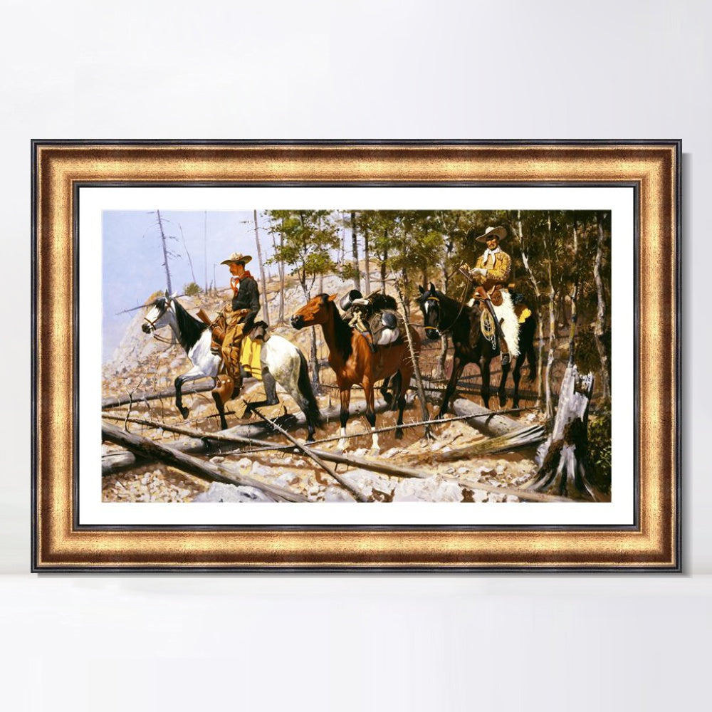 INVIN ART Framed Canvas Art Giclee Print Prospecting for Cattle Range, 1889 by Frederic Remington Wall Art