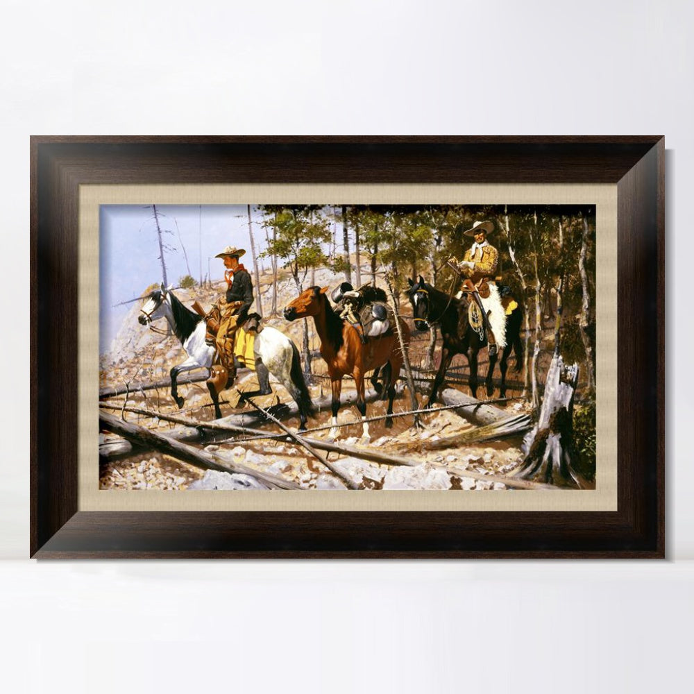 INVIN ART Framed Canvas Art Giclee Print Prospecting for Cattle Range, 1889 by Frederic Remington Wall Art