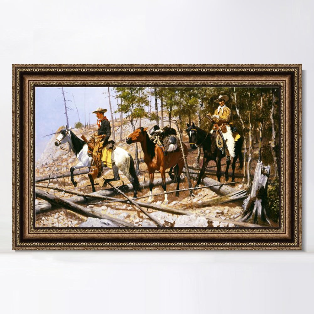 INVIN ART Framed Canvas Art Giclee Print Prospecting for Cattle Range, 1889 by Frederic Remington Wall Art