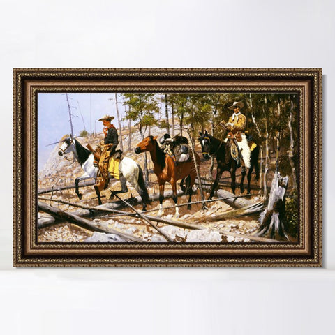 INVIN ART Framed Canvas Art Giclee Print Prospecting for Cattle Range, 1889 by Frederic Remington Wall Art Living Room Home Office Decorations