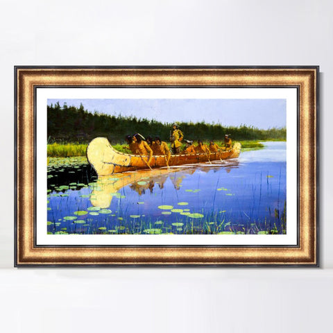 INVIN ART Framed Canvas Art Giclee Print Radisson and Groseilliers by Frederic Remington Wall Art Living Room Home Office Decorations