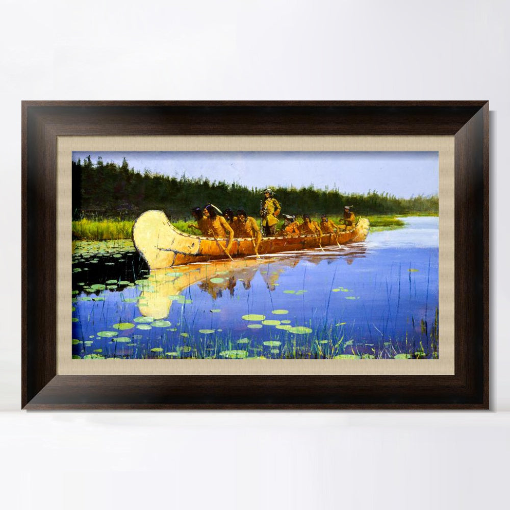 INVIN ART Framed Canvas Art Giclee Print Radisson and Groseilliers by Frederic Remington Wall Art