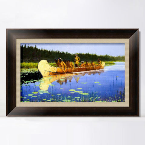 INVIN ART Framed Canvas Art Giclee Print Radisson and Groseilliers by Frederic Remington Wall Art Living Room Home Office Decorations
