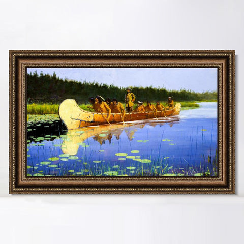 INVIN ART Framed Canvas Art Giclee Print Radisson and Groseilliers by Frederic Remington Wall Art Living Room Home Office Decorations