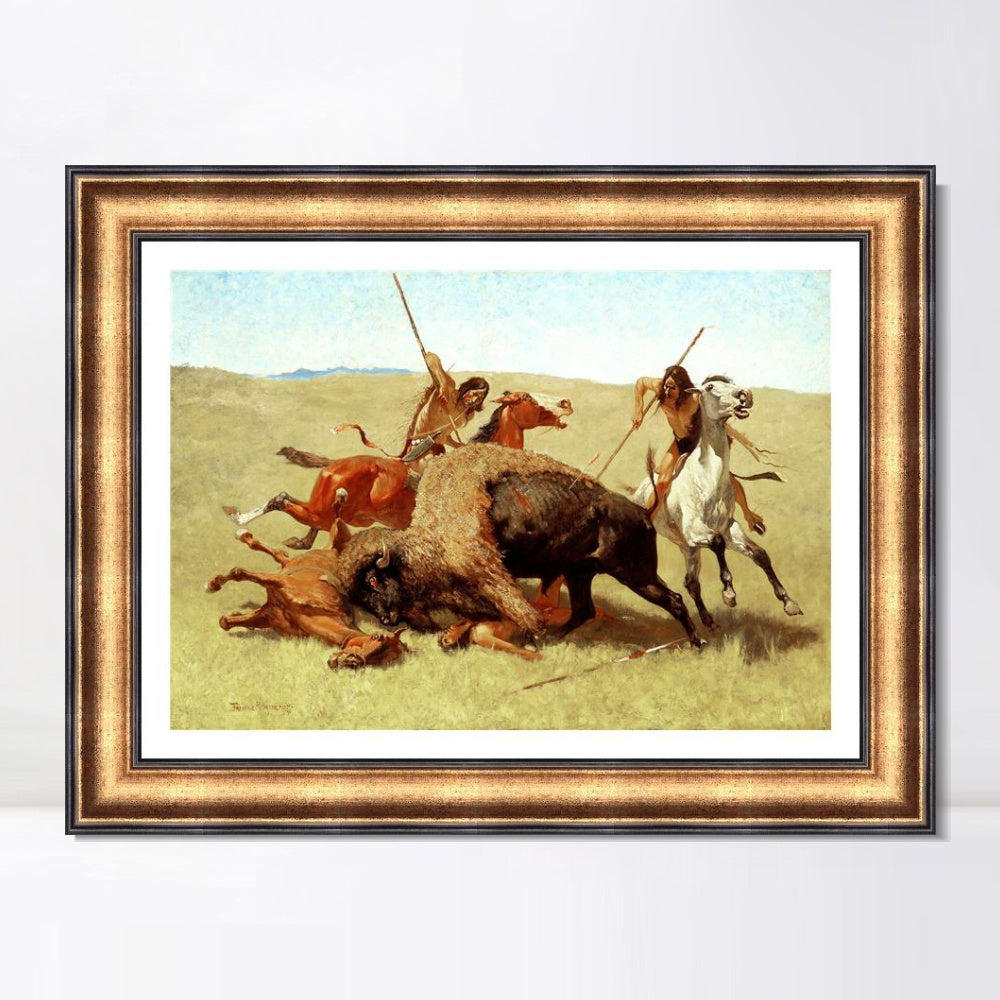 INVIN ART Framed Canvas Art Giclee Print The Buffalo Hunt by Frederic Remington Wall Art