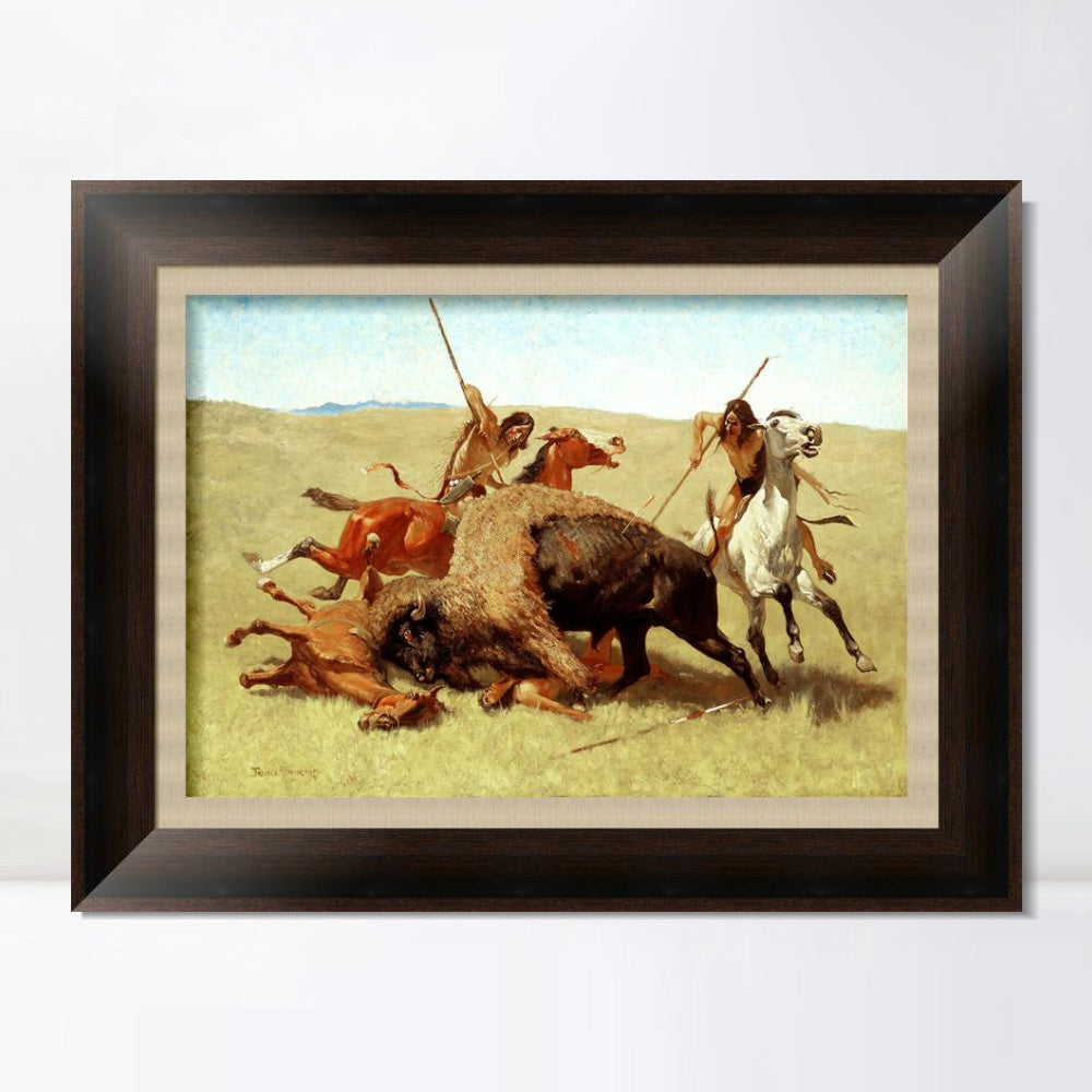 INVIN ART Framed Canvas Art Giclee Print The Buffalo Hunt by Frederic Remington Wall Art