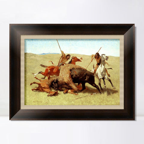 INVIN ART Framed Canvas Art Giclee Print The Buffalo Hunt by Frederic Remington Wall Art Living Room Home Office Decorations