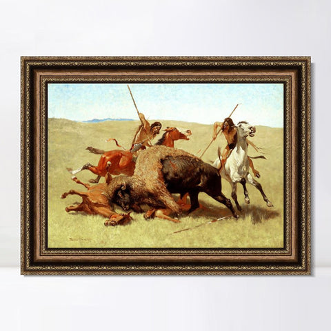 INVIN ART Framed Canvas Art Giclee Print The Buffalo Hunt by Frederic Remington Wall Art Living Room Home Office Decorations