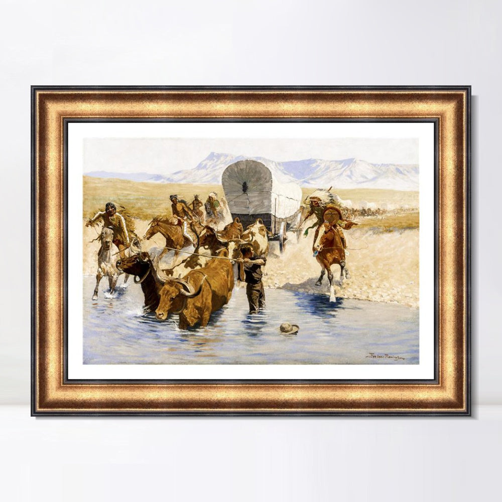 INVIN ART Framed Canvas Art Giclee Print The Emigrants by Frederic Remington Wall Art