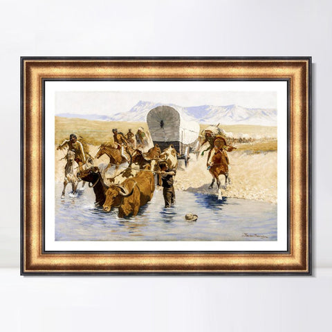 INVIN ART Framed Canvas Art Giclee Print The Emigrants by Frederic Remington Wall Art Living Room Home Office Decorations