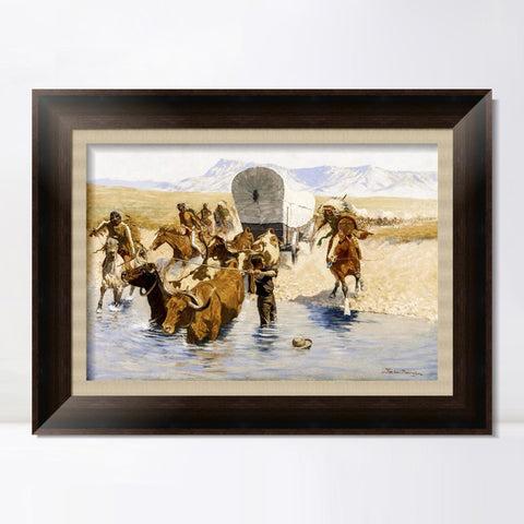 INVIN ART Framed Canvas Art Giclee Print The Emigrants by Frederic Remington Wall Art Living Room Home Office Decorations