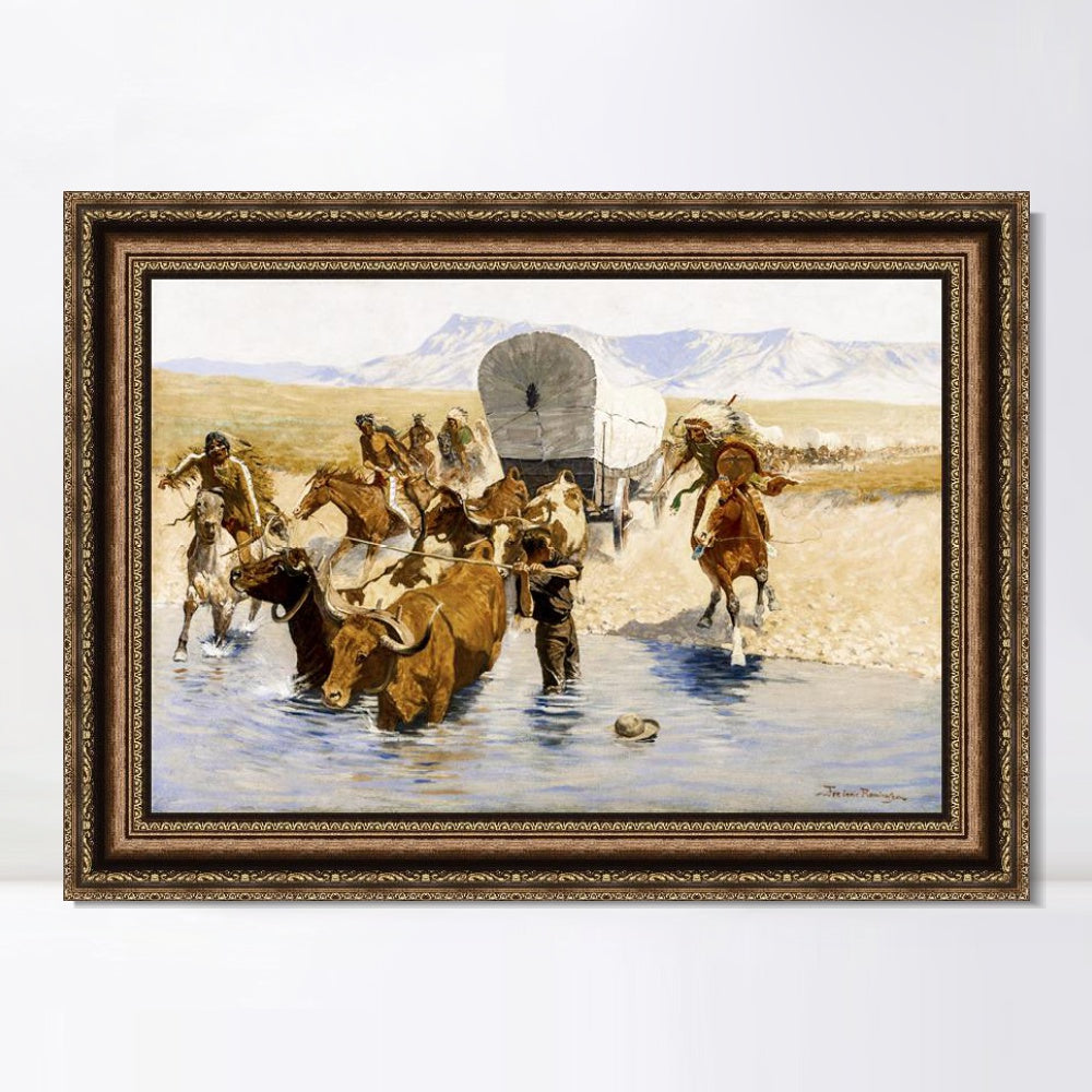 INVIN ART Framed Canvas Art Giclee Print The Emigrants by Frederic Remington Wall Art