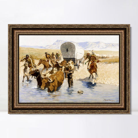INVIN ART Framed Canvas Art Giclee Print The Emigrants by Frederic Remington Wall Art Living Room Home Office Decorations