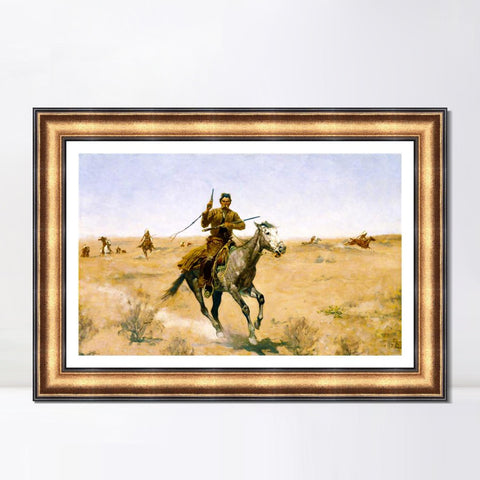INVIN ART Framed Canvas Art Giclee Print The Flight by Frederic Remington Wall Art Living Room Home Office Decorations