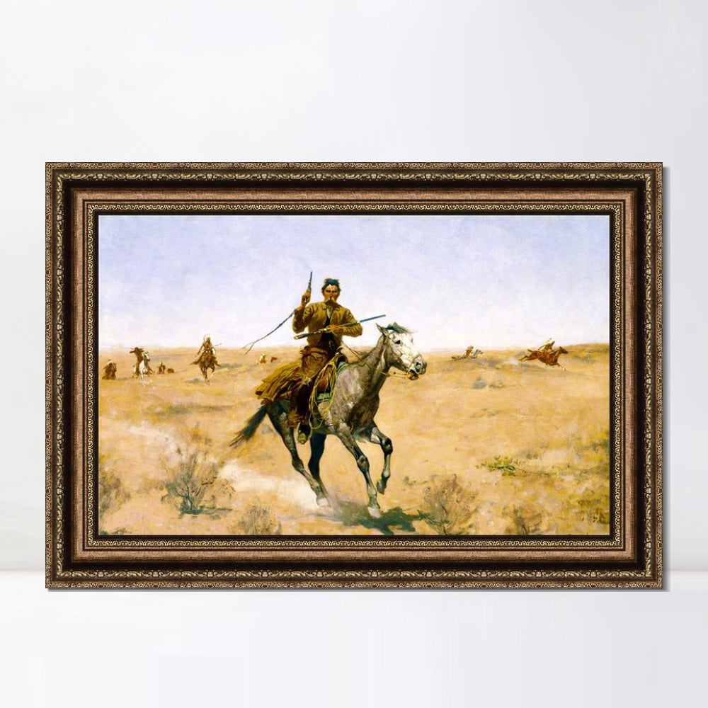 INVIN ART Framed Canvas Art Giclee Print The Flight by Frederic Remington Wall Art