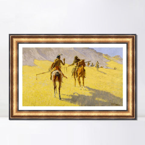 INVIN ART Framed Canvas Art Giclee Print The Parley by Frederic Remington Wall Art Living Room Home Office Decorations