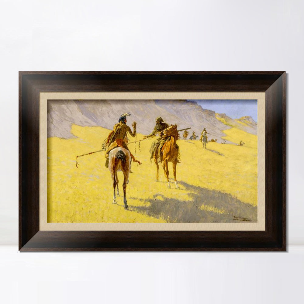INVIN ART Framed Canvas Art Giclee Print The Parley by Frederic Remington Wall Art