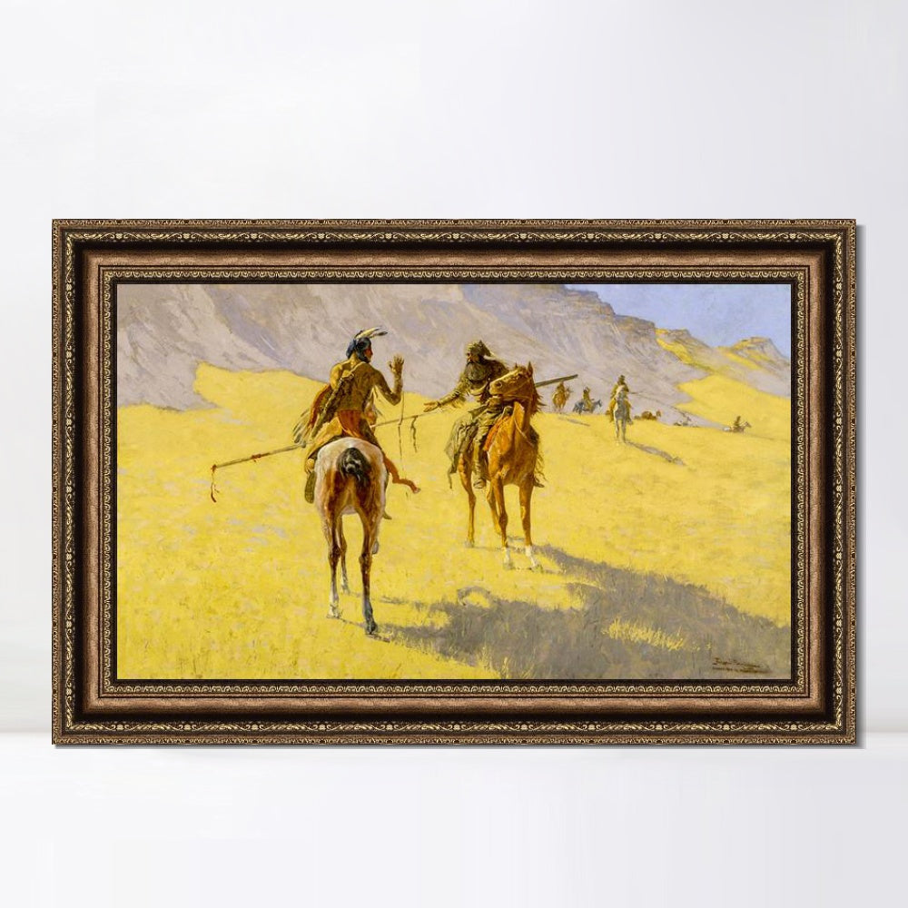 INVIN ART Framed Canvas Art Giclee Print The Parley by Frederic Remington Wall Art
