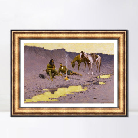 INVIN ART Framed Canvas Art Giclee Print A New Year on the Cimarron by Frederic Remington Wall Art Living Room Home Office Decorations