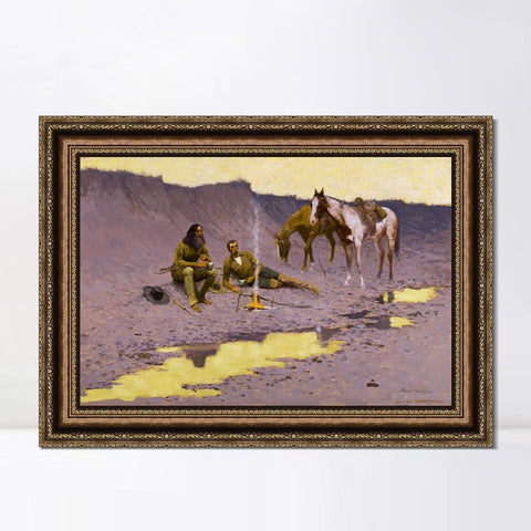 INVIN ART Framed Canvas Art Giclee Print A New Year on the Cimarron by Frederic Remington Wall Art Living Room Home Office Decorations