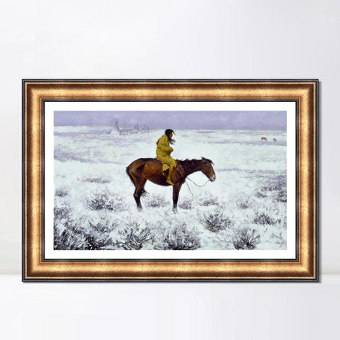 INVIN ART Framed Canvas Art Giclee Print The Herd Boy by Frederic Remington Wall Art Living Room Home Office Decorations
