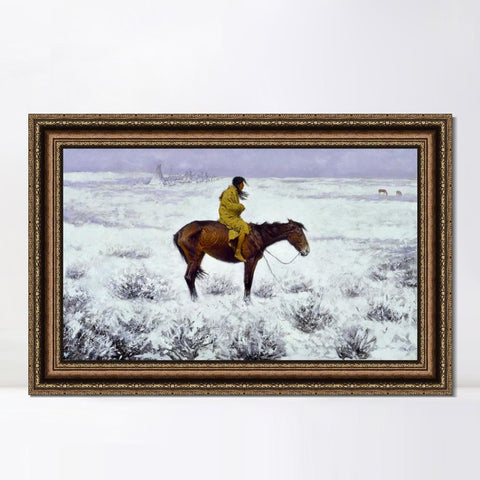 INVIN ART Framed Canvas Art Giclee Print The Herd Boy by Frederic Remington Wall Art Living Room Home Office Decorations