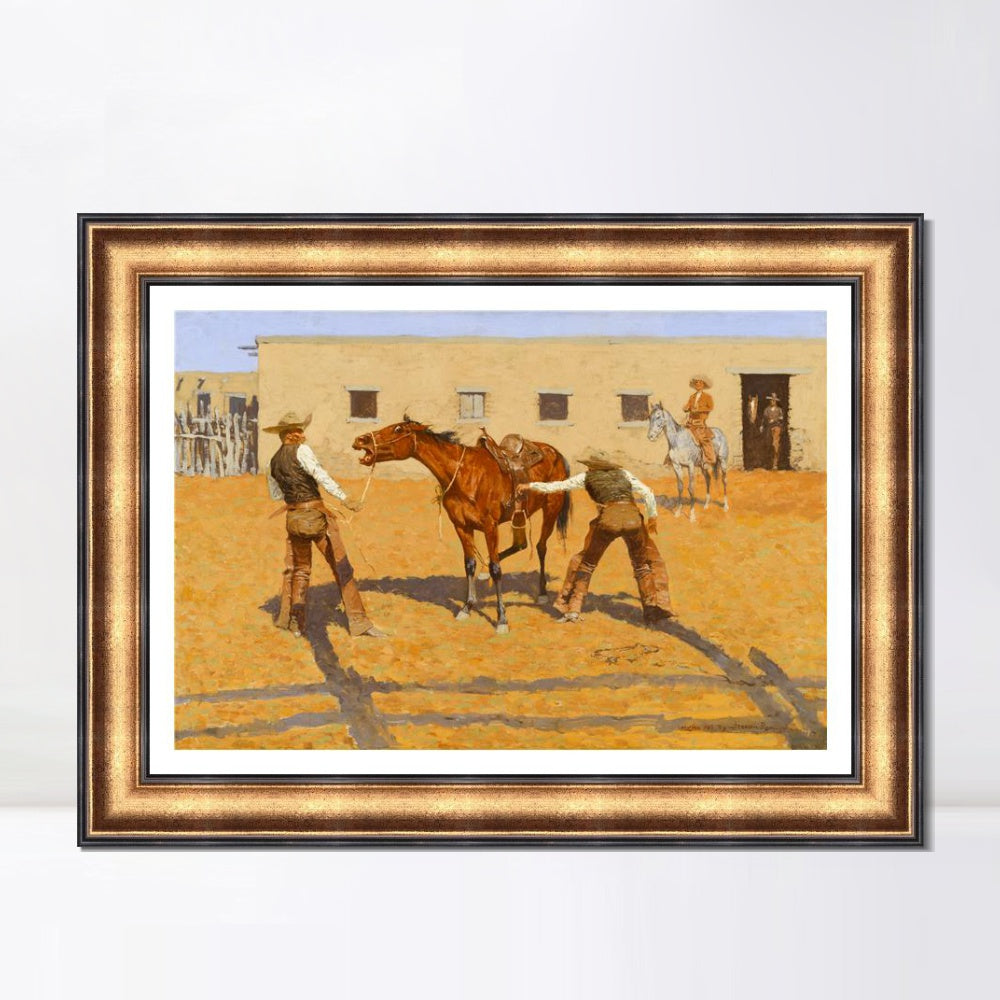 INVIN ART Framed Canvas Art Giclee Print His First Leson, 1903 by Frederic Remington Wall Art
