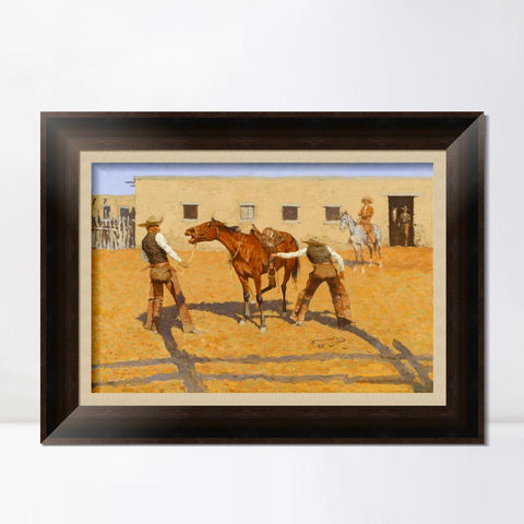 INVIN ART Framed Canvas Art Giclee Print His First Leson, 1903 by Frederic Remington Wall Art Living Room Home Office Decorations