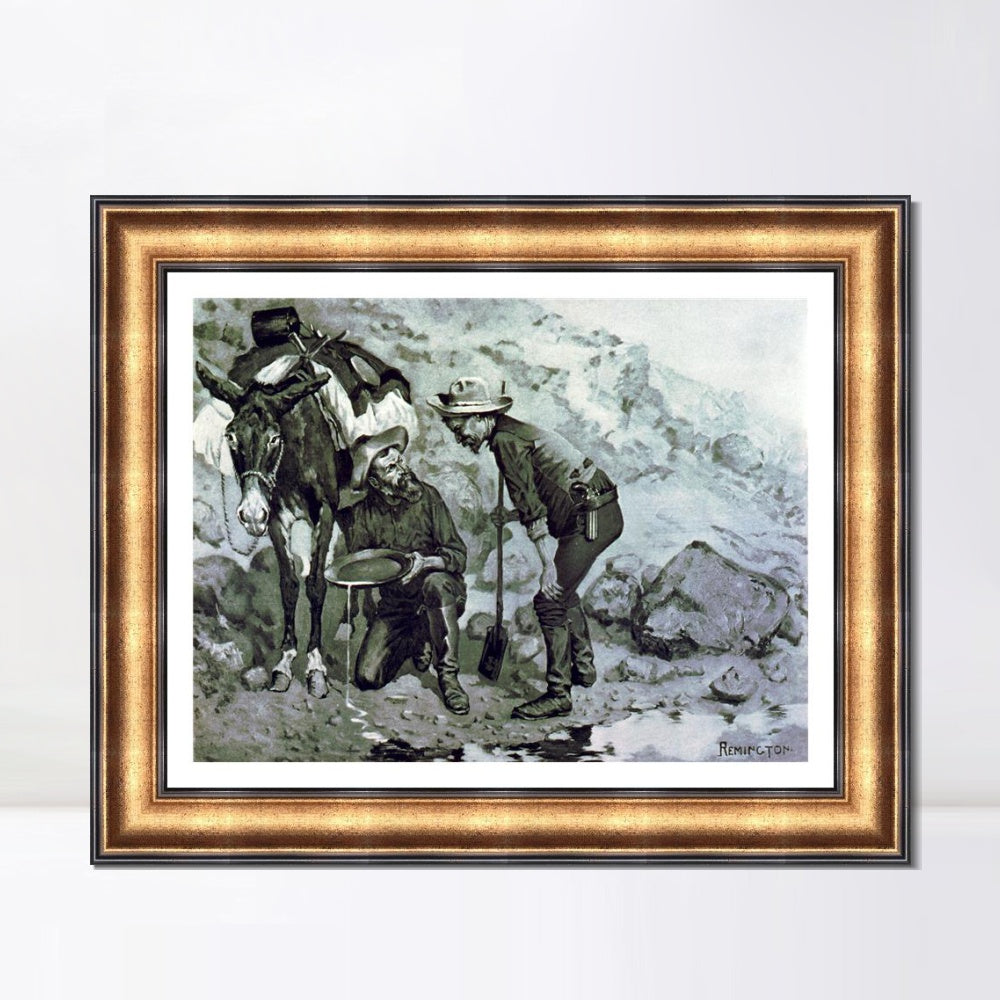 INVIN ART Framed Canvas Art Giclee Print Miners Prospecting by Frederic Remington Wall Art