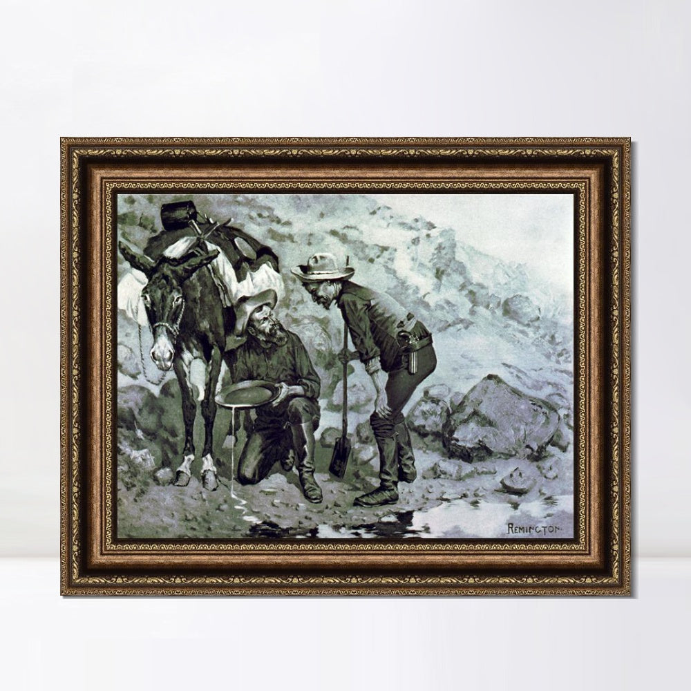 INVIN ART Framed Canvas Art Giclee Print Miners Prospecting by Frederic Remington Wall Art