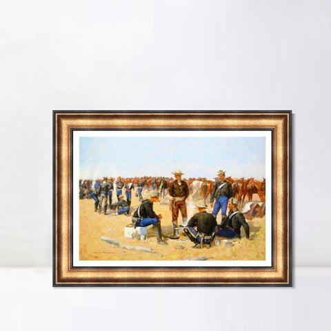 INVIN ART Framed Canvas Art Giclee Print A Cavalrymans Breakfast on the Plains, 1892 by Frederic Remington Wall Art Living Room Home Office Decorations