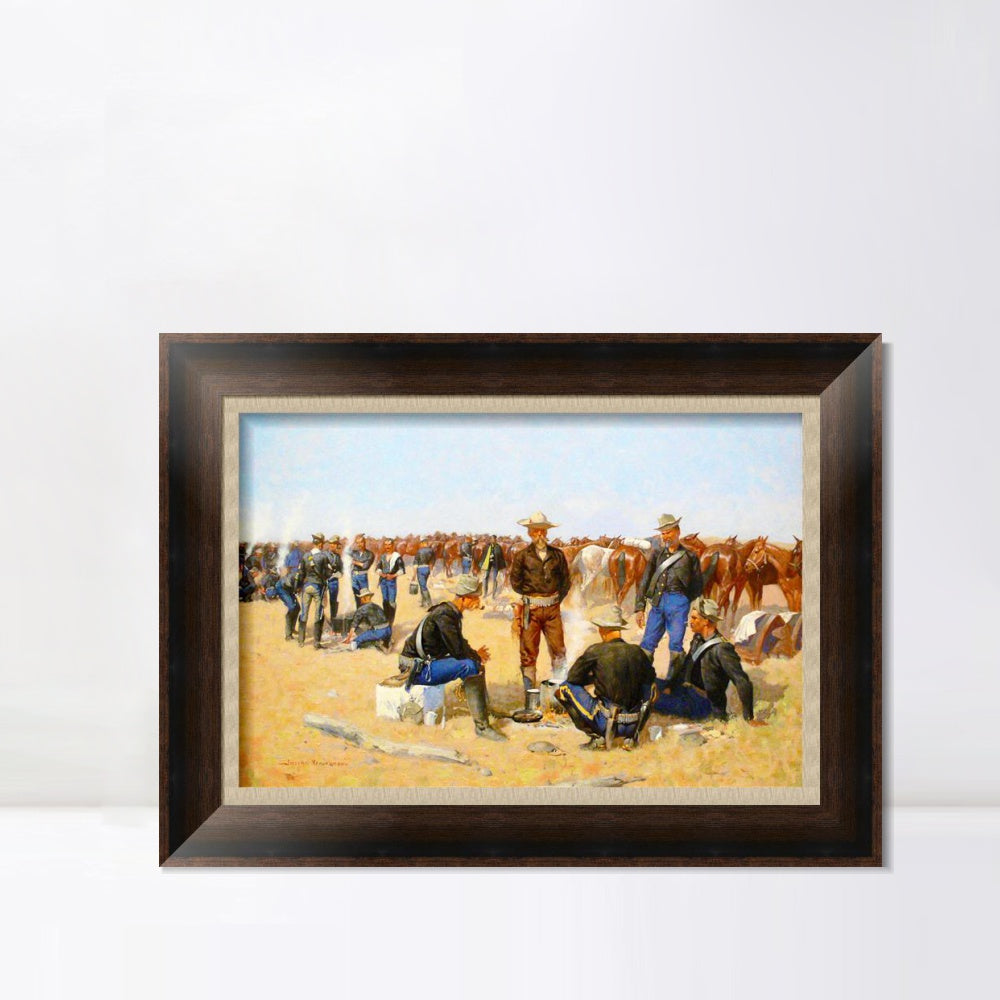 INVIN ART Framed Canvas Art Giclee Print A Cavalrymans Breakfast on the Plains, 1892 by Frederic Remington Wall Art Living Room Home Office Decorations